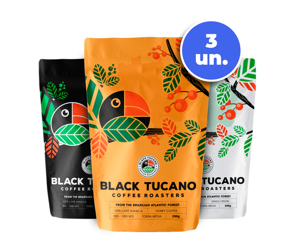 Kit de 3 Cafés Black Tucano Torrado e Moído - Single, Blend e Honey
