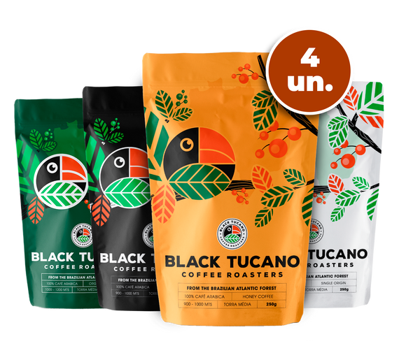 Kit de 4 Cafés Black Tucano Torrado e em Grãos - Single, Blend, Honey e Organic